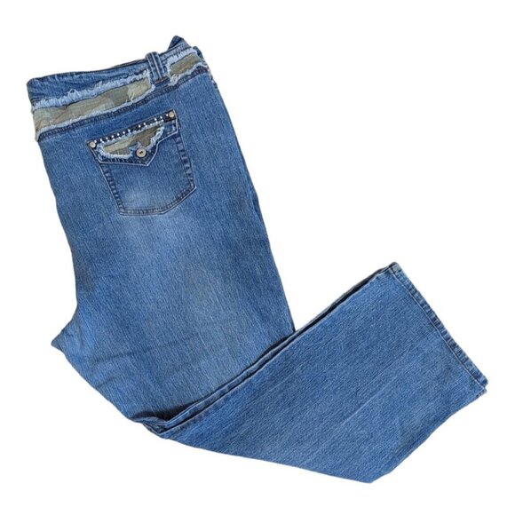 Jamie Nicole Medium Wash Camo Rhinestone Embellished Blue Jeans - Picture 2 of 5